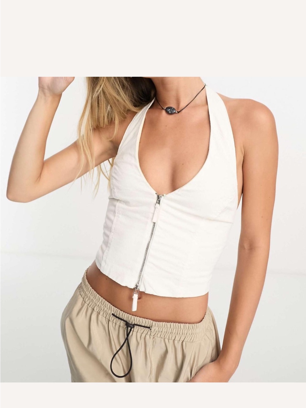 Pull&Bear Beige Waistband Label Detail